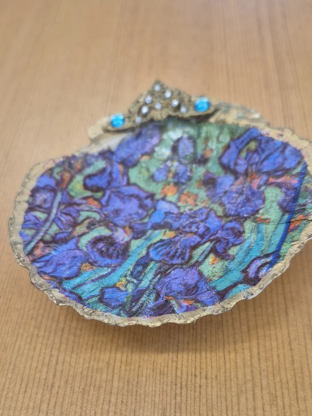Blue Floral Shell Trinket Dish - Decorative Jewelry Holder
